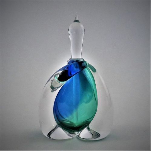 Buzz Blodgett Signed and Dated Sea Foam Studio Glass Perfume Bottle