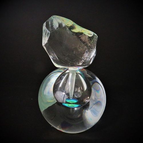 Vintage Round Steven Maslach Clear and Dichroic Glass Perfume Bottle