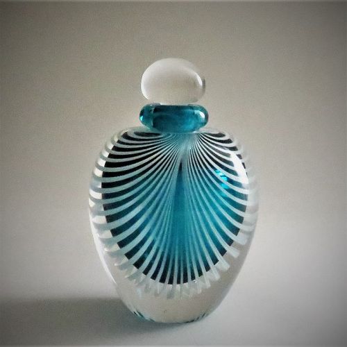 Signed and Dated Turquoise James Clarke Studio Glass Perfume Bottle