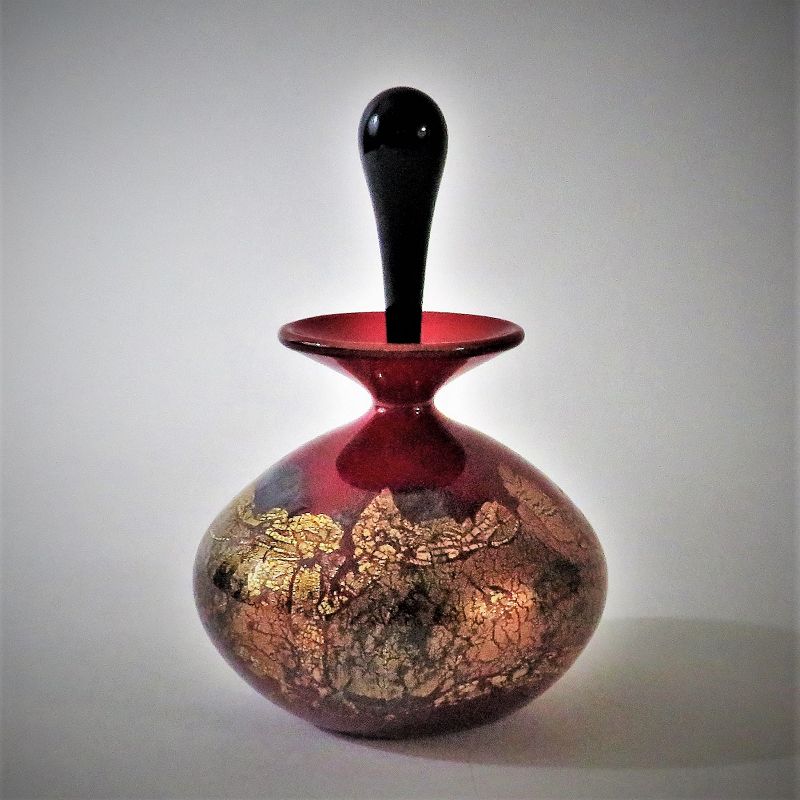 Michael Nourot Signed/Dated 1997 Round Red Studio Glass Perfume Bottle