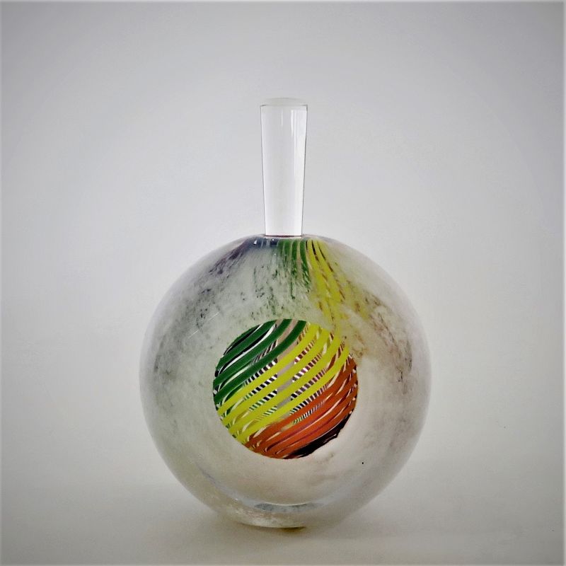 Vintage Paul Harrie Rainbow Striped Studio Glass Perfume Bottle