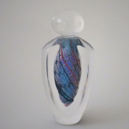 Tim Lazer Iridescent Blue/Black Studio Glass Perfume Bottle (S/N)