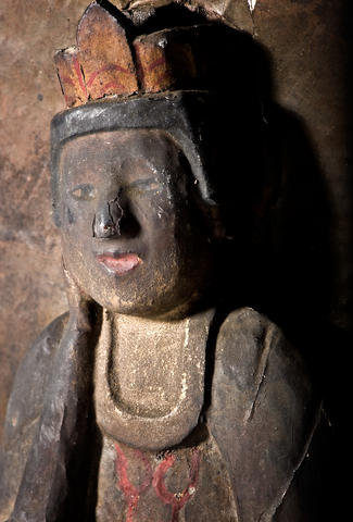 Japanese Statue of Kannon Bosatsu with Samurai writing