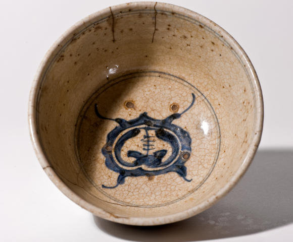 Old Japanese Kyoto-Yaki Tea Bowl with Gold Repair
