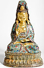 Bronze Kwan Yin with firstclass Cloisonne and 24k gold