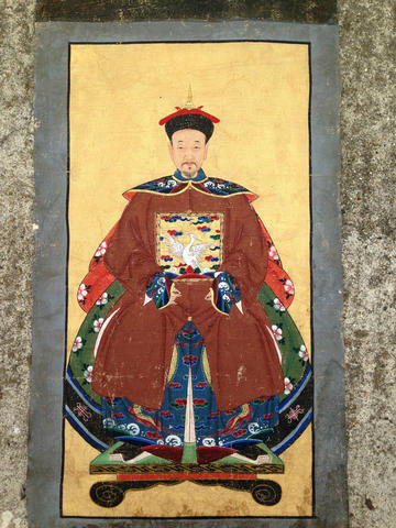 Rare Chinese Ancestor 19th. century Portrait on linen