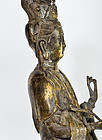 Chinese 100 year old Bronze Guan Yin on Foo Lion