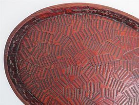 Japanese old red negoro lacquer wood tray - large size