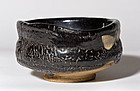 Kuro Oribe Chawan with fantastic black glaze - Edo Era