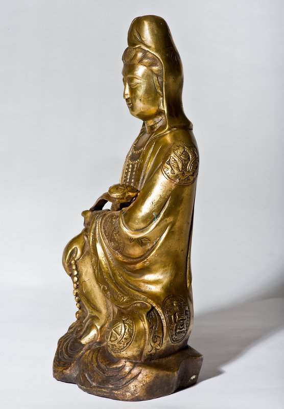 Old Chinese Bronze Guan Yin with mark