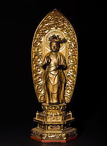 Edo Kannon Bosatsu Guanyin wooden Buddha Statue