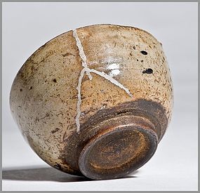 Early Edo Period Karatsu Guinomi with Silver Kintsugi