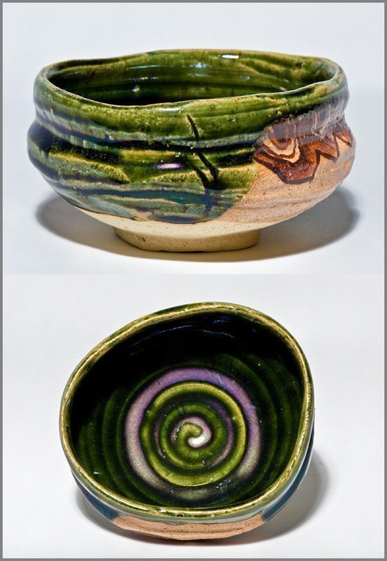 Oribe Chawan by Living National Treasure Toyozo Arakawa