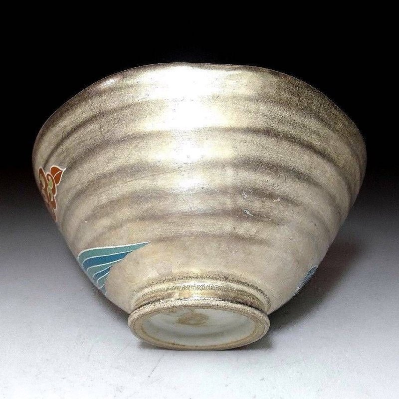 Samurai Tea Bowl with silver glaze Meiji Period