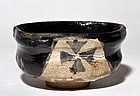 Mid Edo Period Kuro Oribe Chawan with ink black glaze