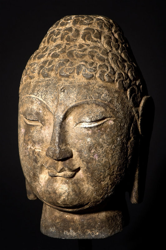 Chinese Stone Head of a Buddha - 16,5 KG - Ming Dynasty