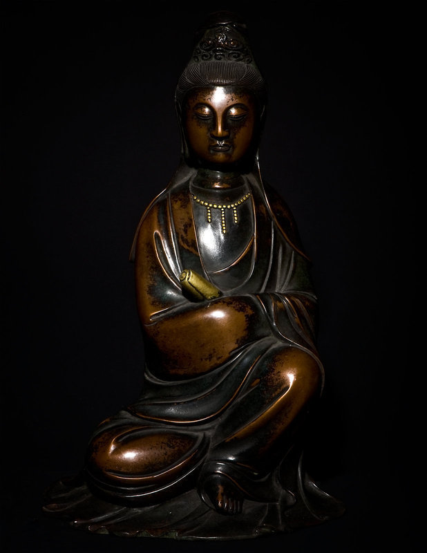 Chinese 18th cent Bronze Guanyin Buddha with Qianlong Mark