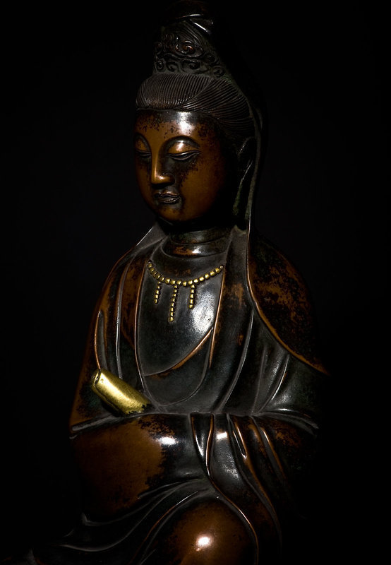 Chinese 18th cent Bronze Guanyin Buddha with Qianlong Mark