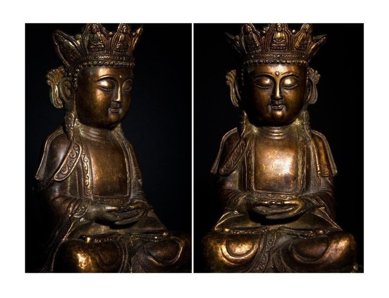 Chinese Crowned Bronze Buddha from Ming Dynasty