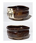 Early Edo Period Kutsugata Oribe Chawan with rare brownish glaze