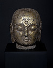 Large Chinese Ming Dynasty massive Buddha Head with rests of gilt