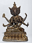 Chinese 18th cent Bronze Guanyin Buddha with 3 faces and 8 arms