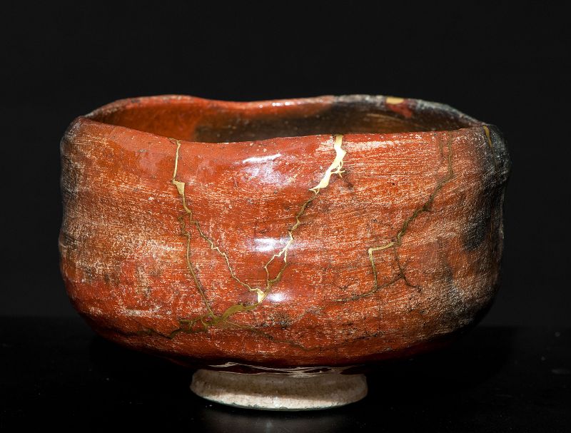 Aka Raku Chawan with real Kintsugi by greatest Kichizaemon Tan-nyu