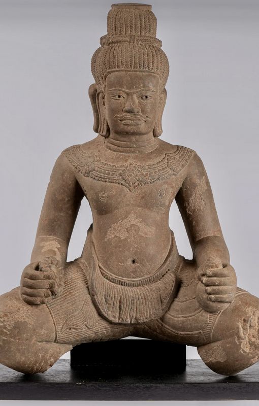 Baphuon Khmer Mounted Sandstone Vishnu Statue