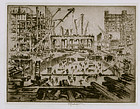 Joseph Pennell, etching, "Hudson Ave Foundations" 1923