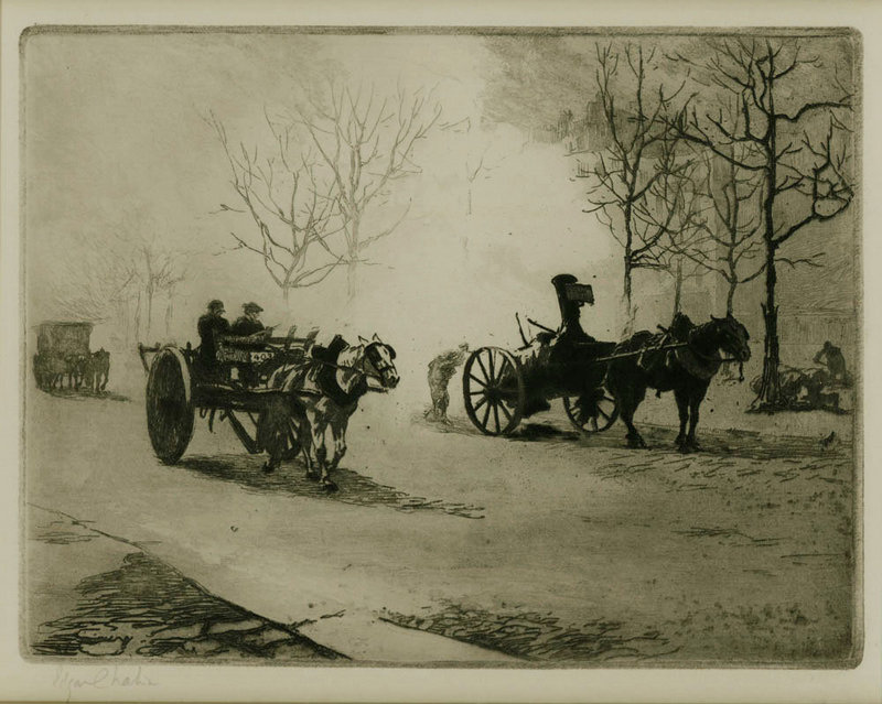 Edgar Chahine, etching, &quot;Quartier Du Combat,&quot; c. 1905