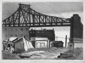 Julius Tanzer, litho, "Bridge in Astoria, Long Island"