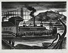 Julius Tanzer, Lithograph, "Hudson River Ferry" c. 1940