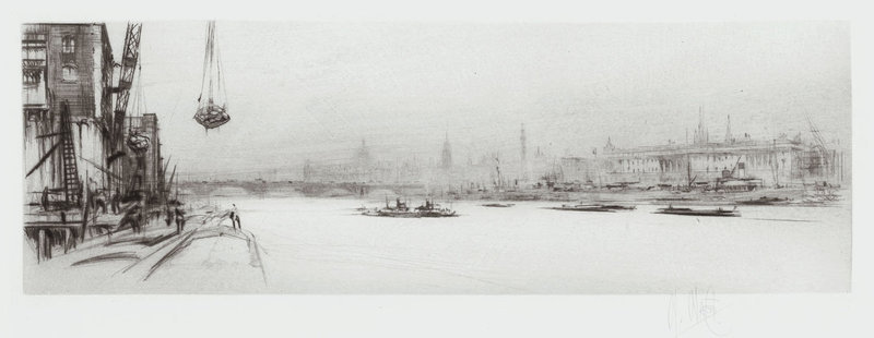 William Walcot, etching, &quot;The Thames,&quot; 1922