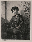 William Morris Hunt, Lithograph, "The Hurdy-Gurdy Boy"