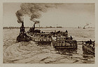 Charles Adams Platt, Etching, "Canal Boats and Tugs"
