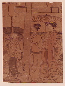 Torii Kiyonaga, Woodblock, Two Women with Young Servant