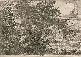 Jacob van Ruisdael, Etching, "Cottage at Top of a Hill"
