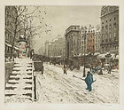 T.F. Simon, Etching, "Boulevard St Martin in Winter"