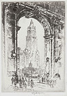 Joseph Pennell, "The Woolworth, Through the Arch"