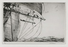 Arthur J. T. Briscoe, Etching, "Furling the Foresail" 1924