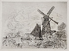Johan Barthold Jongkind, Etching, "Moulins en Holland" 1861