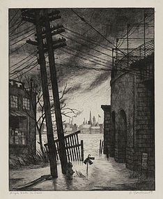 Douglas W. Gorsline, Etching, "High Water on the Ohio", 1939