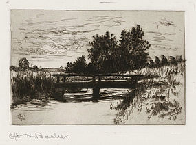 Otto Bacher, Etching, "The Bridge, Schleissheim" 1879