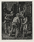 Albert Abramovitz, Linocut, "The Hold Up"