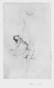 Warren Davis, etching, "Dancing Woman with Ball" c. 1930