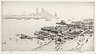 James McBey, etching, "New York from Weehawken" 1940