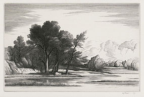 Thomas W Nason, engraving, "Amston Pond" 1947