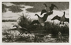 Aiden Lassell Ripley, etching, "Geese" c. 1930