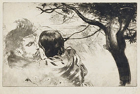 Louis Legrand, etching, "Sous les Figuires (Beneath the Fig Trees)"