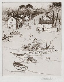 Stephen Parrish, etching, "Fishery on the Dee" 1884